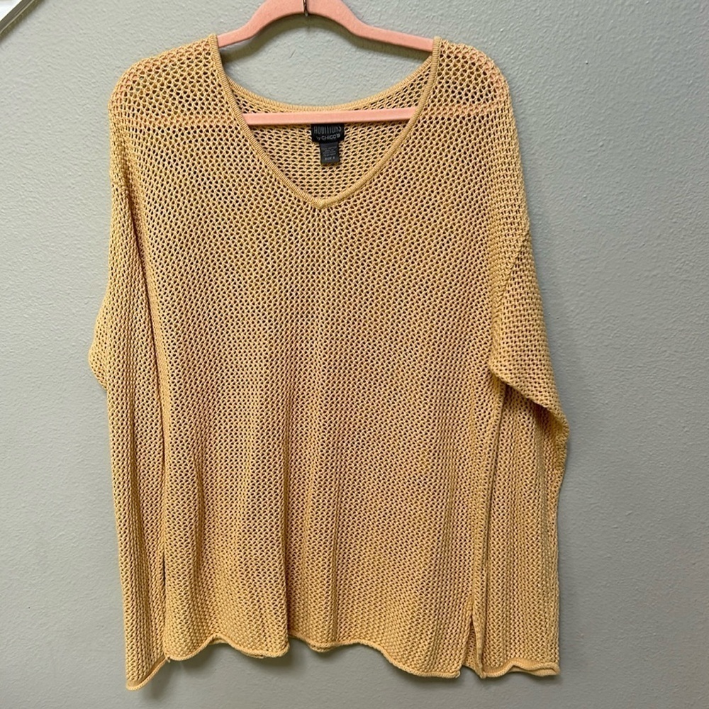 Additions by Chico’s vintage open knit lightweight mustard yellow sweater size 3